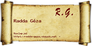 Radda Géza névjegykártya